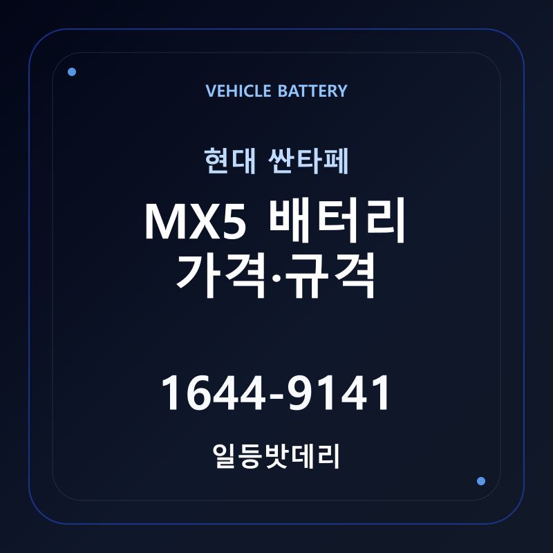 현대 싼타페 MX5 배터리 가격 및 규격 안내 - 일등밧데리